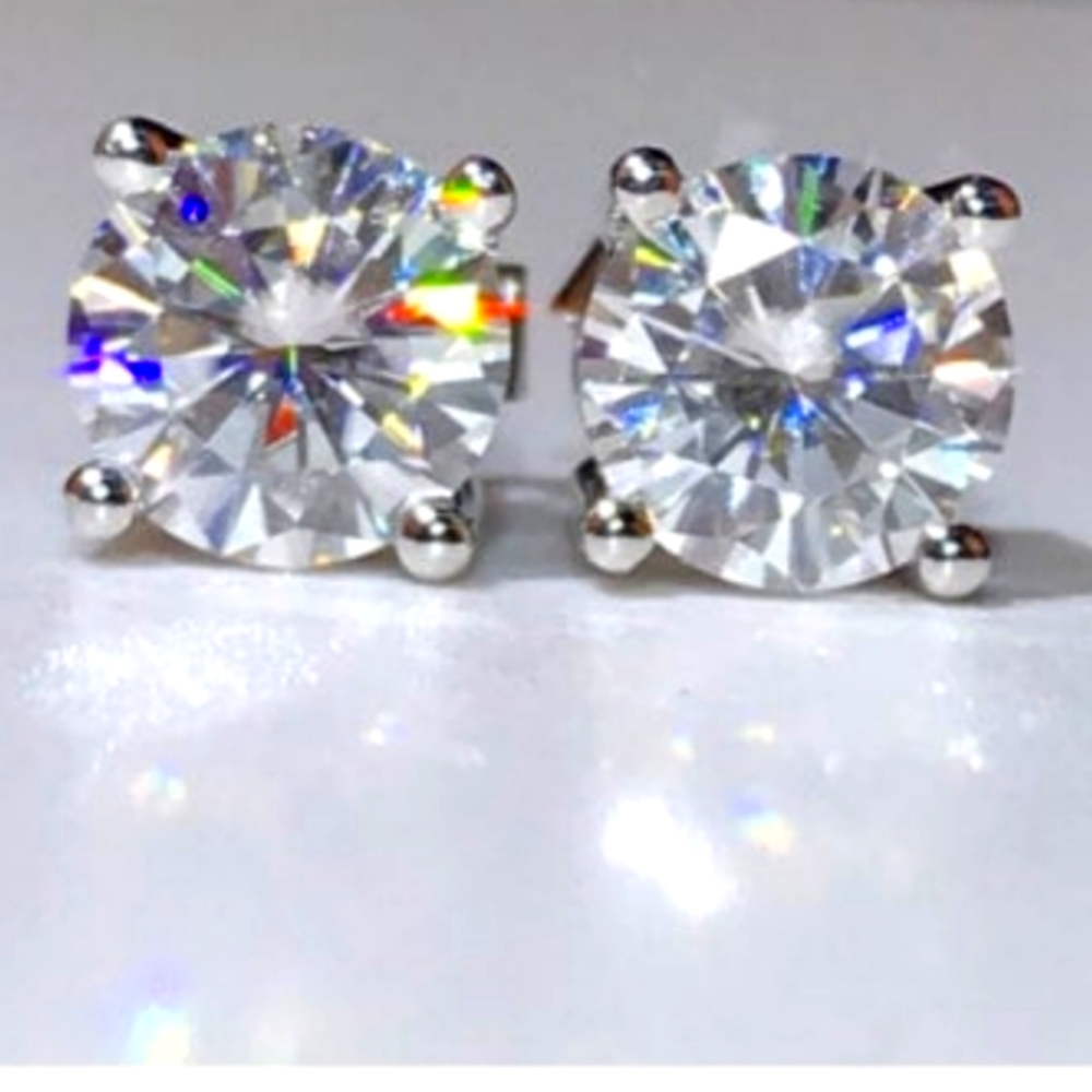 2 CT Moissanite round push back stud earrings in 10k white gold.